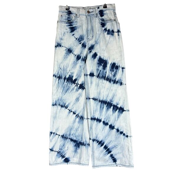 BDG Urban Outfitters Jeans Women Size 26 Blue High Rise Wide Leg Bleach Tie Dye - Picture 1 of 13